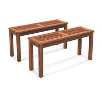 Costway 2 Pcs Patio Wood Bench 2-Person Solid Wood Bench w/ Slatted Seat in Natural COSTWAY Natural
