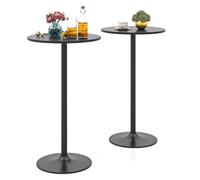 Costway 2 Pcs Round Bar Table Bistro Pub Table With Adjustable Height-Black