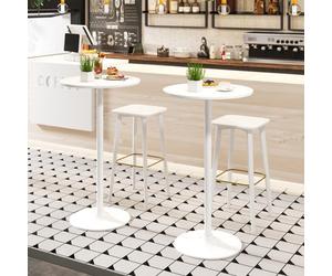 Costway 2 Pcs Round Bar Table Bistro Pub Table With Adjustable Height-White