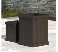 Costway 2 Pcs Square Plastic Planters 48cm Large & 32cm Small Flower Pots w/ Drainage Holes in Brown COSTWAY Brown