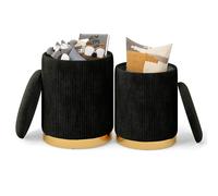 Costway 2 Pcs Velvet Round Footstools Nesting Storage Ottoman in Black COSTWAY Black