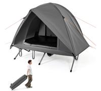 Costway 2-Person Camping Cot Tent Foldable Off-Ground Camping Combo w/Shelter in Grey COSTWAY Grey
