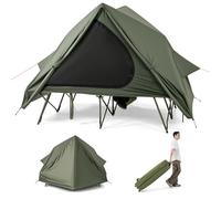 COSTWAY 2 Person Foldable Camping Tent, Elevated Tent Cot with Camping Bed, Waterproof Rainfly, 2 Mesh Doors and Wheeled Bag, Portable Outdoor Dome Tent (Triangle, 204 x 128 x 161 cm)