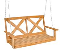 Costway 2-Person Porch Swing Chair Wooden Garden Swing Bench W/ Adjustable Chains