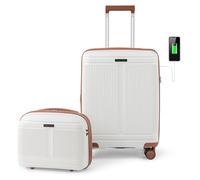 COSTWAY 2-Piece Cabin Luggage Set, Lightweight 20 Inch Carry-on Suitcase with 14” Cosmetic Case, TSA Lock, USB Port & Spinner Wheels, Airline Approved Expandable Trolley Luggage Travel Case (White)