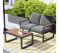 Costway 2 Piece Patio Aluminum Conversation Furniture Set Outdoor Loveseat W/ Coffee Table