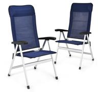 Costway 2-Piece Patio Folding Chairs Garden Portable Chaise Lounge Chair-Navy