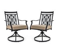 Costway 2 Piece Patio Metal Swivel Chairs Outdoor Bistro Dining Chair Set W/ Soft Cushion
