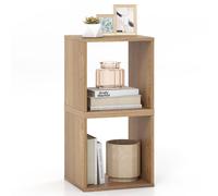 Costway 2 Pieces Decorative Cube Storage Organizers Wooden Vinyl Record Storage Cubes in Natural COSTWAY Natural