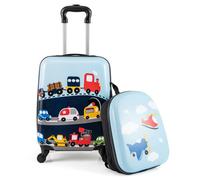 Costway 2 Pieces Kid Luggage Set 16" Carry-On Suitcase & 13" Backpack-Blue Car