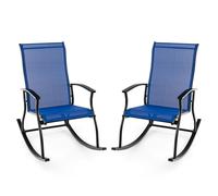 Costway 2 Pieces Outdoor Rocking Chairs Patio Cozy Rockers w/Breathable Backrest in Navy COSTWAY Navy