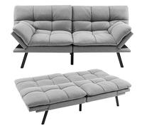 Costway 2 Seat Convertible Loveseat Sofa Bed Memory Foam Sleeper Couch 3-level Adjust in Grey COSTWAY Grey