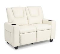 Costway 2 Seater Kids Recliner Sofa PU Leather Cup Holders in Beige COSTWAY Beige