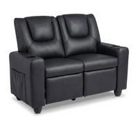 Costway 2 Seater Kids Recliner Sofa PU Leather Cup Holders in Black COSTWAY Black