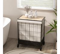 Costway 2 Section Laundry Hamper 130L Large Capacity Handwoven Rattan Laundry Basket in Black COSTWAY Black