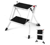 COSTWAY 2 Step Ladder, Folding Tread Stepladder with Extra Wide Platform, Handle and Non-slip Foot Mats, 150kg Capacity Portable Safety Household Ladder Stool