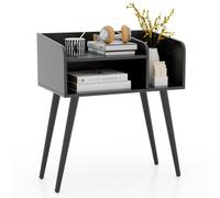 Costway 2-Tier Bedside Table With Open Shelves Modern Nightstand With Metal Legs