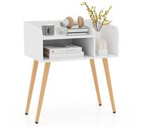 Costway 2-Tier Bedside Table With Open Shelves Modern Nightstand With Metal Legs