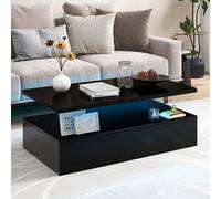 Costway 2-Tier Coffee Table Modern Center Table Cocktail Table W/ LED light in Black COSTWAY Black