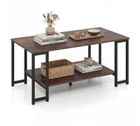 Costway 2-Tier Coffee Table Modern Rectangular Accent Table With Open Storage Shelf-Rustic Brown