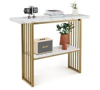 Costway 2-Tier Console Table White Faux Marble Sofa Table Modern Entryway Hallway Narrow Table