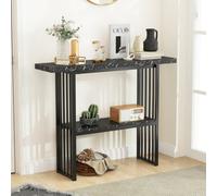 Costway 2-Tier Console Table White Faux Marble Sofa Table Modern Entryway Hallway Narrow Table