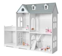 Costway 2-Tier Dollhouse Bookcase 2-in-1 Children Playroom Wooden Bookshelf COSTWAY Multicolor