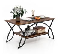 Costway 2-Tier Industrial Coffee Table Rectangular Cocktail Table With Storage Shelf & Arched Metal Frame
