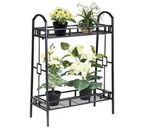 COSTWAY 2 Tier Metal Plant Stand, Indoor Outdoor Flower Pots Holder Display Rack, Plants Organizer Storage Shelf for Home Patio Garden Balcony Living Room