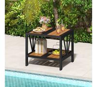 Costway 2-Tier Metal Small Patio Coffee Table Garden Side Table 52 x 46 x 45cm in Brown | Size: 52 x 46 x 45 cm COSTWAY Brown 52 x 46 x 45 cm