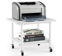 COSTWAY 2-Tier Mobile Printer Stand with Wheels, Rolling Desk Organizer Storage Shelf Printer Table Desktop Stand, Home Office Under Desk Cart Unit for Fax Machine and Files, 49x40x37cm (White)