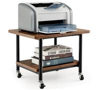 COSTWAY 2-Tier Mobile Printer Stand with Wheels, Rolling Desk Organizer Storage Shelf Printer Table Desktop Stand, Home Office Under Desk Cart Unit for Fax Machine and Files, 49x40x37cm (Rustic Brown)