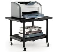 COSTWAY 2-Tier Mobile Printer Stand with Wheels, Rolling Desk Organizer Storage Shelf Printer Table Desktop Stand, Home Office Under Desk Cart Unit for Fax Machine and Files, 49x40x37cm (Black)
