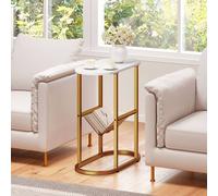 Costway 2-Tier Oval End Table Narrow Side Table w/Magazine Holder in White COSTWAY White