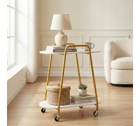 Costway 2-Tier Rolling End Table Faux Marble Side Table Couch Coffee Table in White COSTWAY White