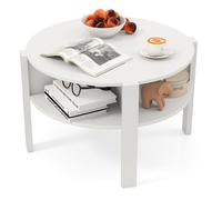 Costway 2-Tier Round Coffee Table 74Cm Tea Cocktail Table W/ Storage-White