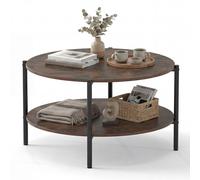Costway 2-Tier Round Coffee Table Industrial Cocktail Table w/Storage Shelf in Brown COSTWAY Brown