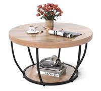 Costway 2-Tier Round Coffee Table with Heavy-duty Metal Frame in Natural COSTWAY Natural
