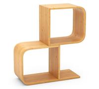 Costway 2-Tier S-Shaped Bamboo Bookcase Geometric Corner Display Shelf