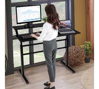 Costway 2-Tier Standing Computer Desk Sit To Stand Workstation Ergonomic Computer Table Black