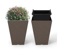 COSTWAY 2 x Plastic Flower Pot, 35cm/57cm Tall Self-Watering Garden Planters with Removable Inner Bucket & Drainage Holes, Indoor Outdoor Decorative Square Plant Pot for Balcony Patio (25 x 25 x 35cm)