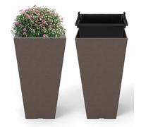 COSTWAY 2 x Plastic Flower Pot, 35cm/57cm Tall Self-Watering Garden Planters with Removable Inner Bucket & Drainage Holes, Indoor Outdoor Decorative Square Plant Pot for Balcony Patio (29 x 29 x 57cm)