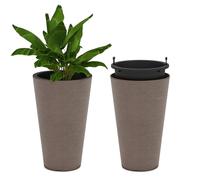 COSTWAY 2 x Plastic Flower Pot, 45cm Tall Self-Watering Garden Planters with Removable Inner Bucket & Drainage Holes, Indoor Outdoor Decorative Round Plant Pot Containers for Balcony Patio