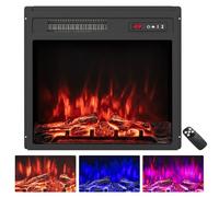COSTWAY 20”/50cm Electric Fireplace, Recessed Freestanding Fire Heater with 3 Flame Color, 5 Brightness, Adjustable Thermostat, Remote Control & Overheat Protection (20”, 750W/1500W, with Logs)