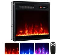 COSTWAY 20”/50cm Electric Fireplace, Recessed Freestanding Fire Heater with 3 Flame Color, 5 Brightness, Thermostat, Timer, Remote Control & Overheat Protection (20”, 750W/1500W, with Crystals)
