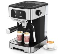COSTWAY 20 Bar Espresso Coffee Machine, 1200W Compact Coffee Maker with Milk Frother, Touch Screen & 1.8 L Removable Water Tank, Stainless Steel Espresso Maker for Cappuccino, Latte, Ground Coffee