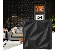 COSTWAY 20 Pack Acoustic Wall Panels, 3D Diamond Texture Sound Proofing Panels with Sticker, Sound Absorbing Interior Wall Decoration for Home Podcast Studio Office, 30 x 30 x 2cm (Black)
