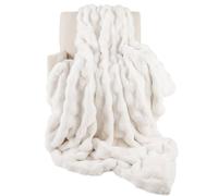 Costway 203x153cm Faux Fur Throw Blanket Fuzzy Plush Bubble Blanket in White | Size: 203x153 cm COSTWAY White 203x153 cm