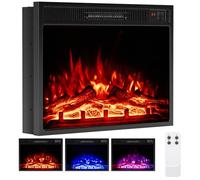 COSTWAY 23”/58cm Electric Fireplace, Recessed Freestanding Fire Heater with 3 Flame Color, 3 Brightness, Thermostat, Timer, Remote Control & Overheat Protection (23”, 750W/1500W, with Logs)
