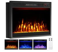 COSTWAY 23”/58cm Electric Fireplace, Recessed Freestanding Fire Heater with 3 Flame Color, 3 Brightness, Thermostat, Timer, Remote Control & Overheat Protection (23”, 750W/1500W, with Crystals)